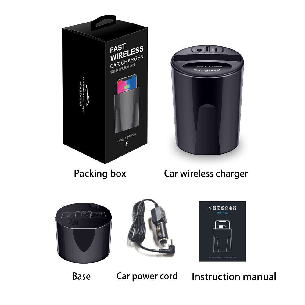 10W Car Wireless Charger Cup with USB Output - 2bazar4