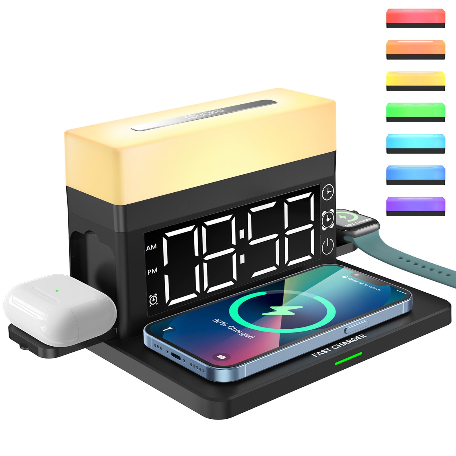 Multifunctional Wireless Charger 15W Fast Charge Desk Lamp Alarm Clock 6 in 1 for Apple, Huawei,Samsung - 2bazar4