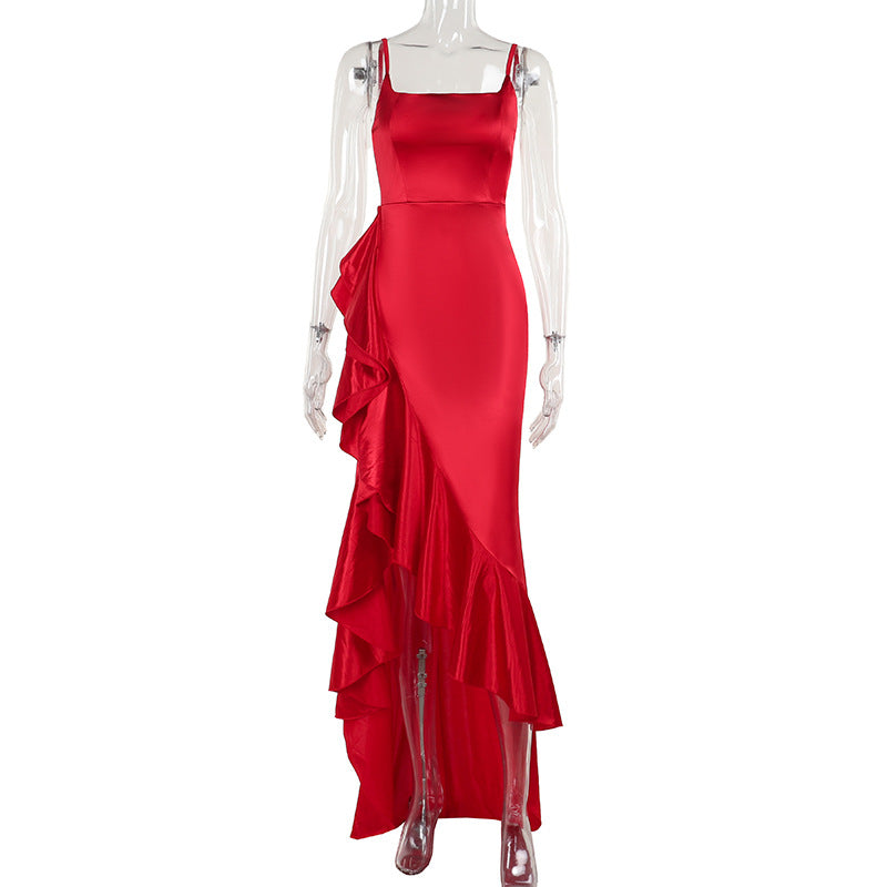 Strap and ruffle edge dress for women