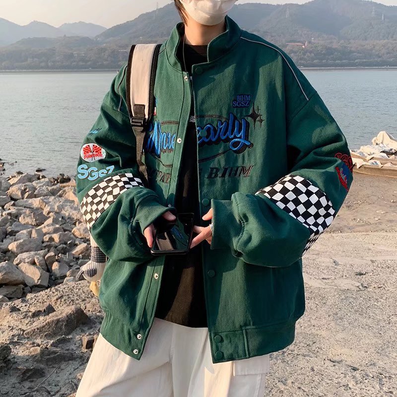 Spring and Autumn New Original American Retro Logo Embroidered Racing Baseball Jacket Men's Trendy Brand Handsome Couple Jacket - 2bazar4