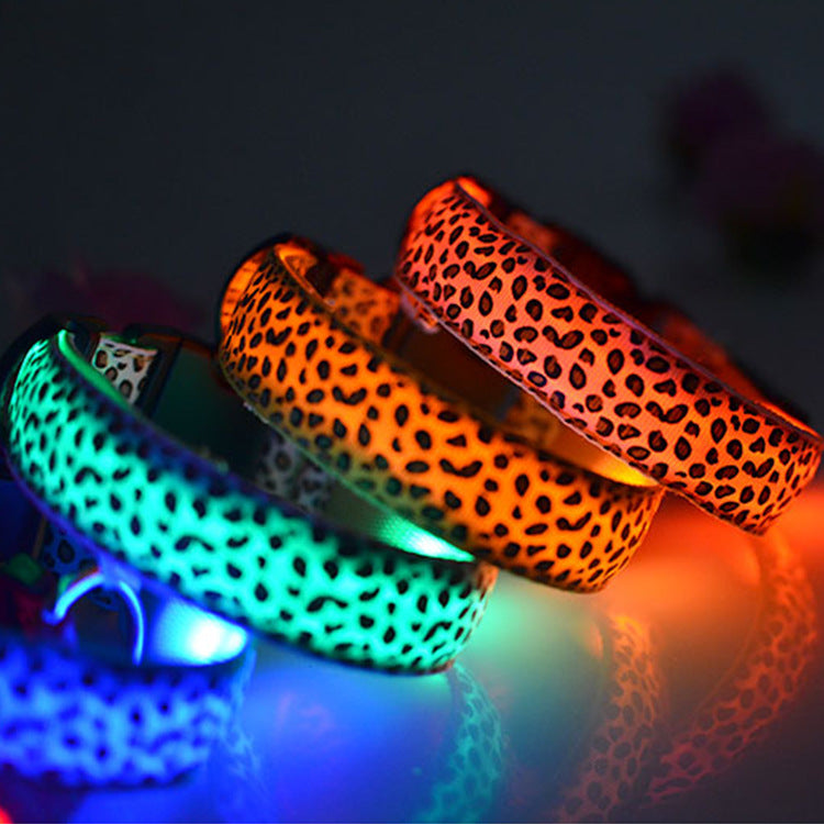 Leopard Collar LED Light-Emitting Dog Belt Light-Emitting Collar Dog Collar Dog Chain Small And Large Pet Supplies - 2bazar4