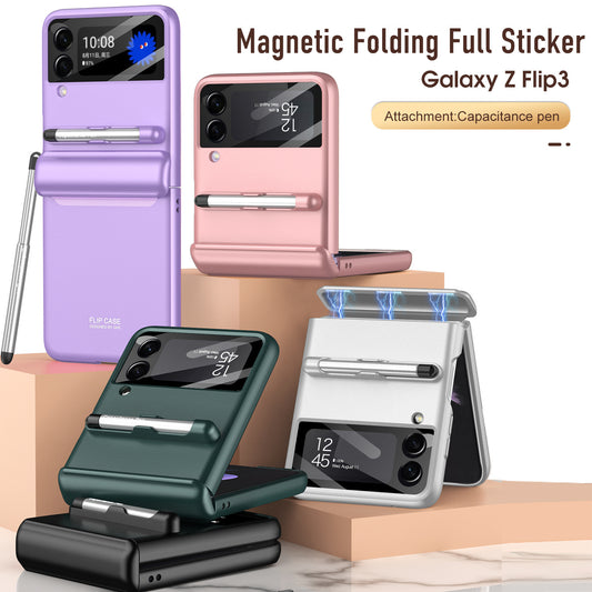 Suitable For Samsung Galaxy Z Flip3 Mobile Phone Cases Folding Screen Flip3 Protective Cover To Send Stylus Magnetic Suction Flip Phone Cover - 2bazar4