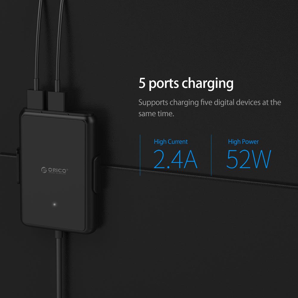 ORICO UCP-5P Portable 52W Car Charger with Expander Quick Charge 3.0 Car Charger 5 Porst for Your needs MPV Car - 2bazar4