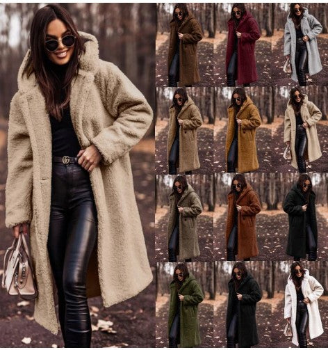 Long net color long sleeved woolen women's coat - 2bazar4
