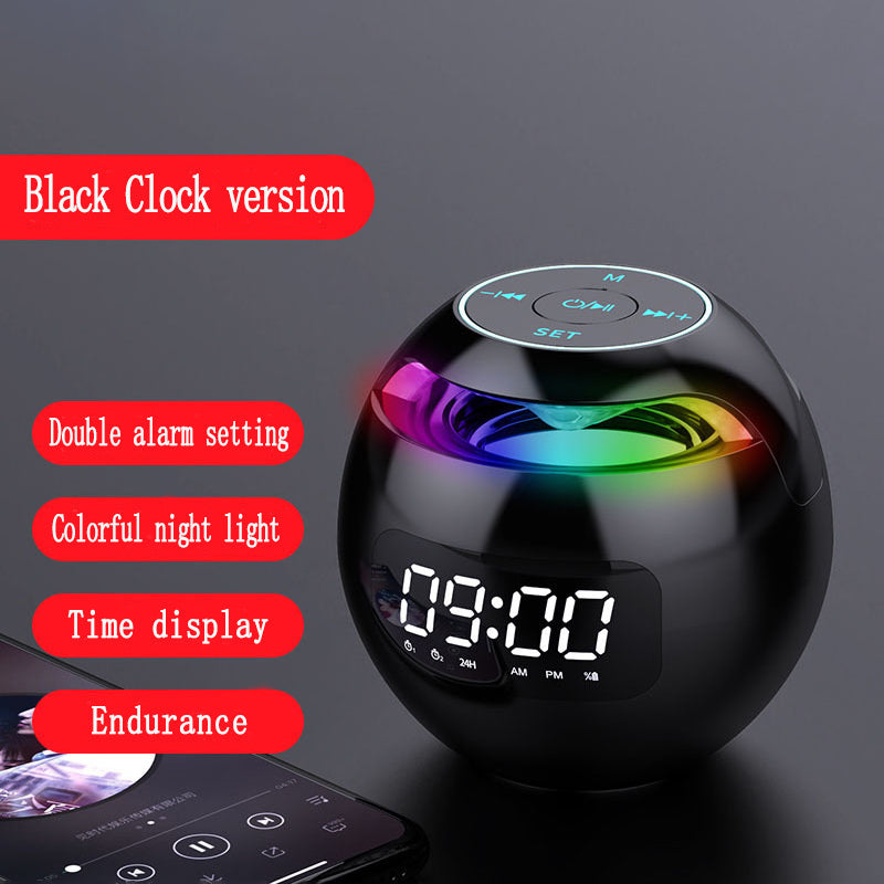 Clock Colorful Bluetooth Speaker Mini Portable Home Ball Plug in Card Small Steel Gun Computer Audio - 2bazar4