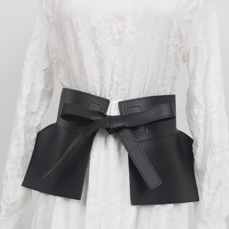 Knotted extra wide belt women's lace-up leather skirt fashion decoration - 2bazar4