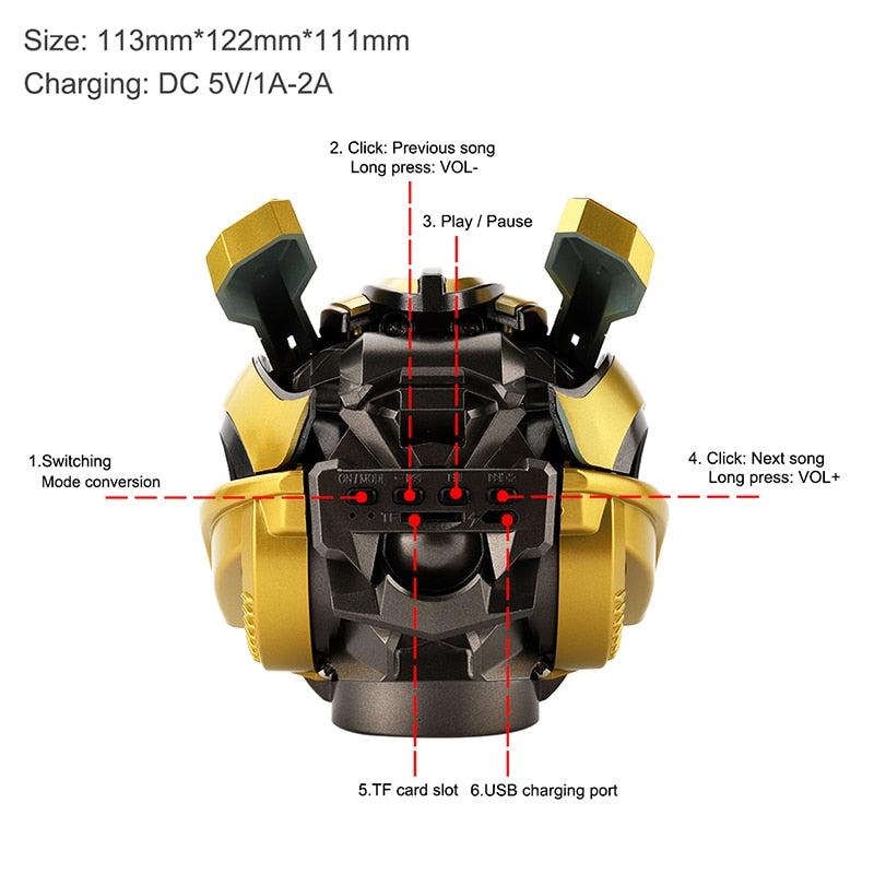 Transformers Bumblebee Helmet Wireless Bluetooth 5.0 Speaker With Fm Radio Support Usb Mp3 TF for Kids - 2bazar4