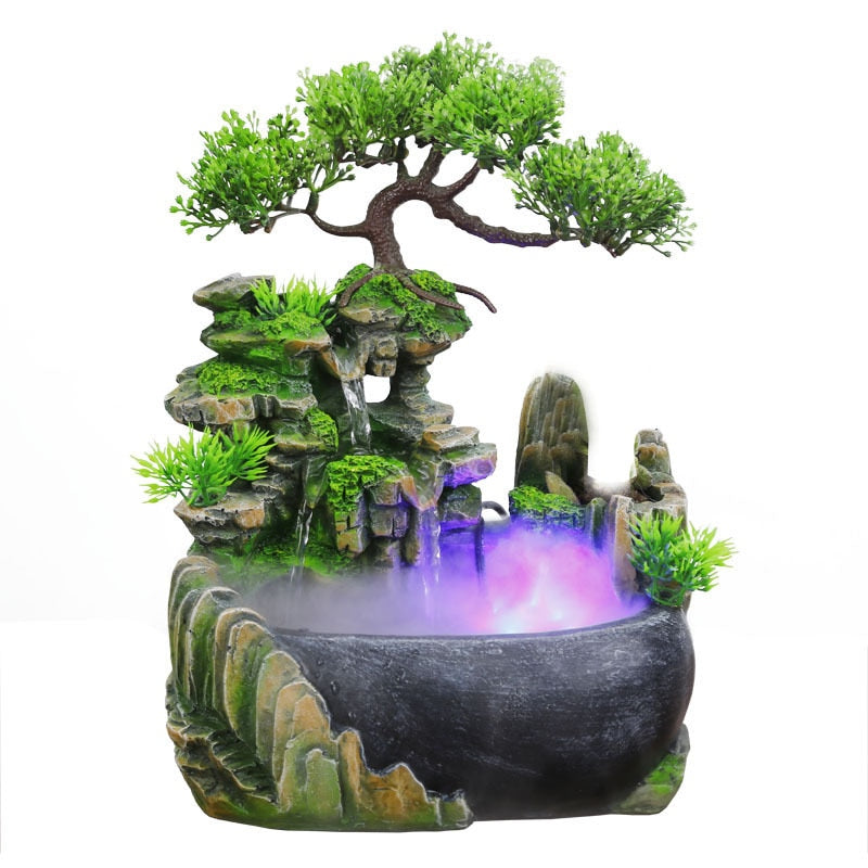 Wealth Feng Shui Company Office Tabletop Ornaments Desktop Flowing Water Waterfall Fountain With Color Changing LED Lights Spray - 2bazar4