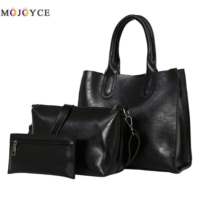3 Pcs/Set Oil Wax Leather Women Bag Leather Handbags Casual Female Bags Trunk Tote Spanish Brand Shoulder Bag