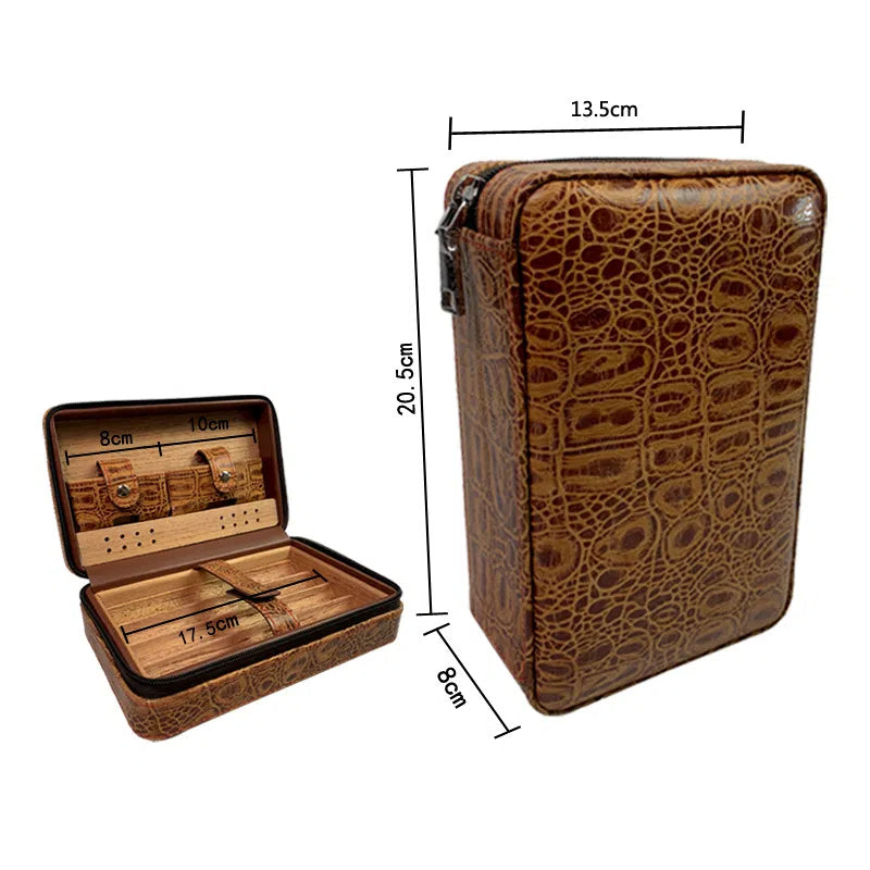 Carved version cigar box portable cedar wood cigar moisturizing box cowhide cigar box storage box Gaoxiba - 2bazar4