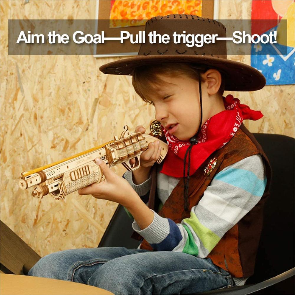 Robotime Gun Building Blocks DIY Revolver,Scatte with Rubber Band Bullet Wooden Popular Toy Gift for Children Adult - 2bazar4