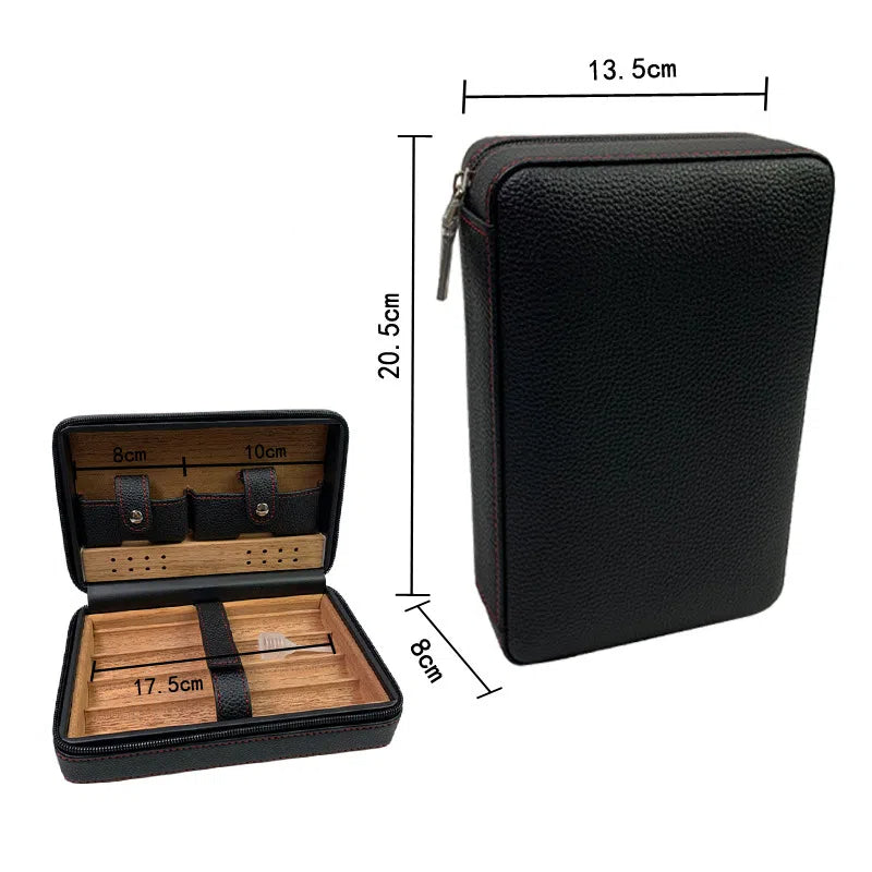 Carved version cigar box portable cedar wood cigar moisturizing box cowhide cigar box storage box Gaoxiba - 2bazar4