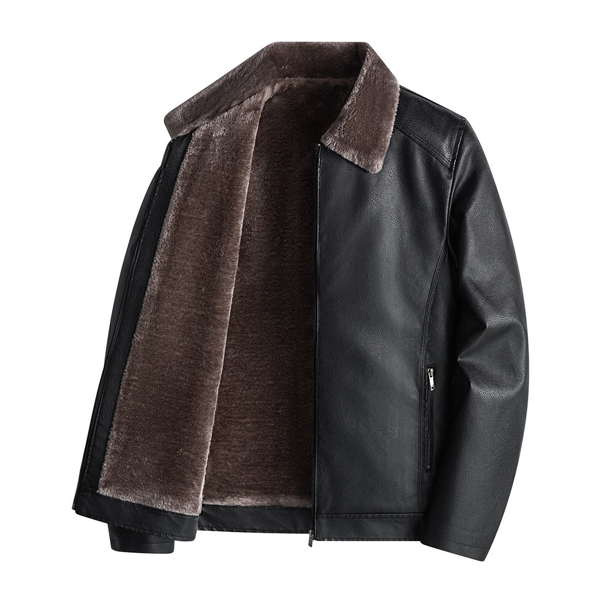 New product: Thick velvet leather jacket for middle-aged and elderly men, PU leather jacket for autumn and winter, Korean versio - 2bazar4