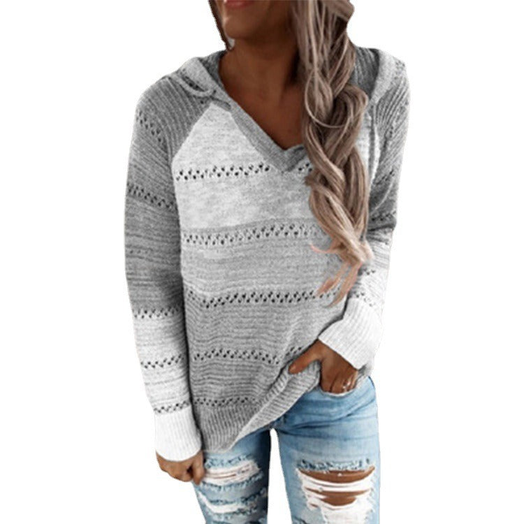 Women's autumn and winter new knitted hoodies with hooded sweaters for women - 2bazar4