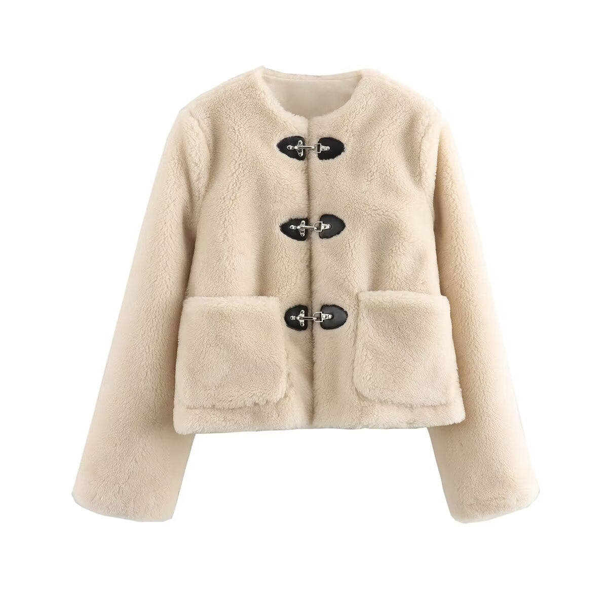 Women's new spring buckle decoration fleece jacket jacket top women's jacket
