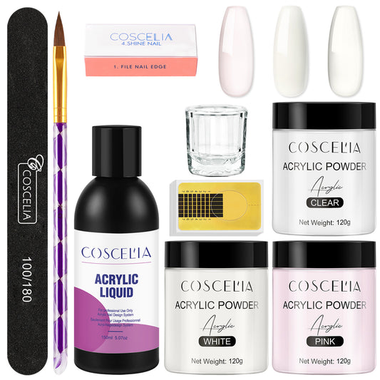 COSCELIA New 120g White Powder Transparent Crystal Powder 150ML Crystal Liquid Nail Shop Nail Tool Set - 2bazar4