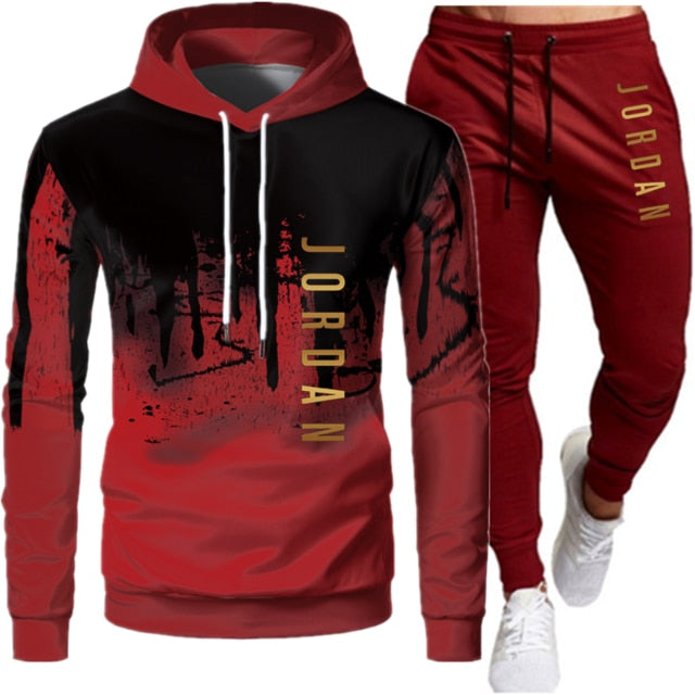 Sets Tracksuit Men Autumn Winter Hooded Sweatshirt Drawstring Outfit Sportswear Two Piece Set - 2bazar4
