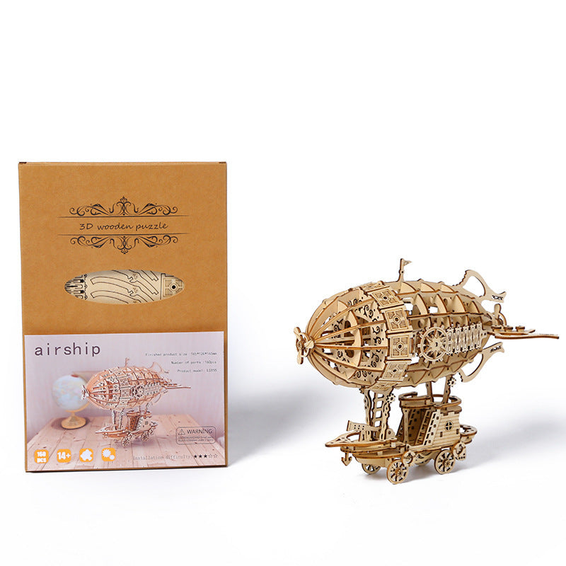3D creative three-dimensional puzzle manual DIY wooden airship assembly tabletop decoration model children's small toy gifts - 2bazar4
