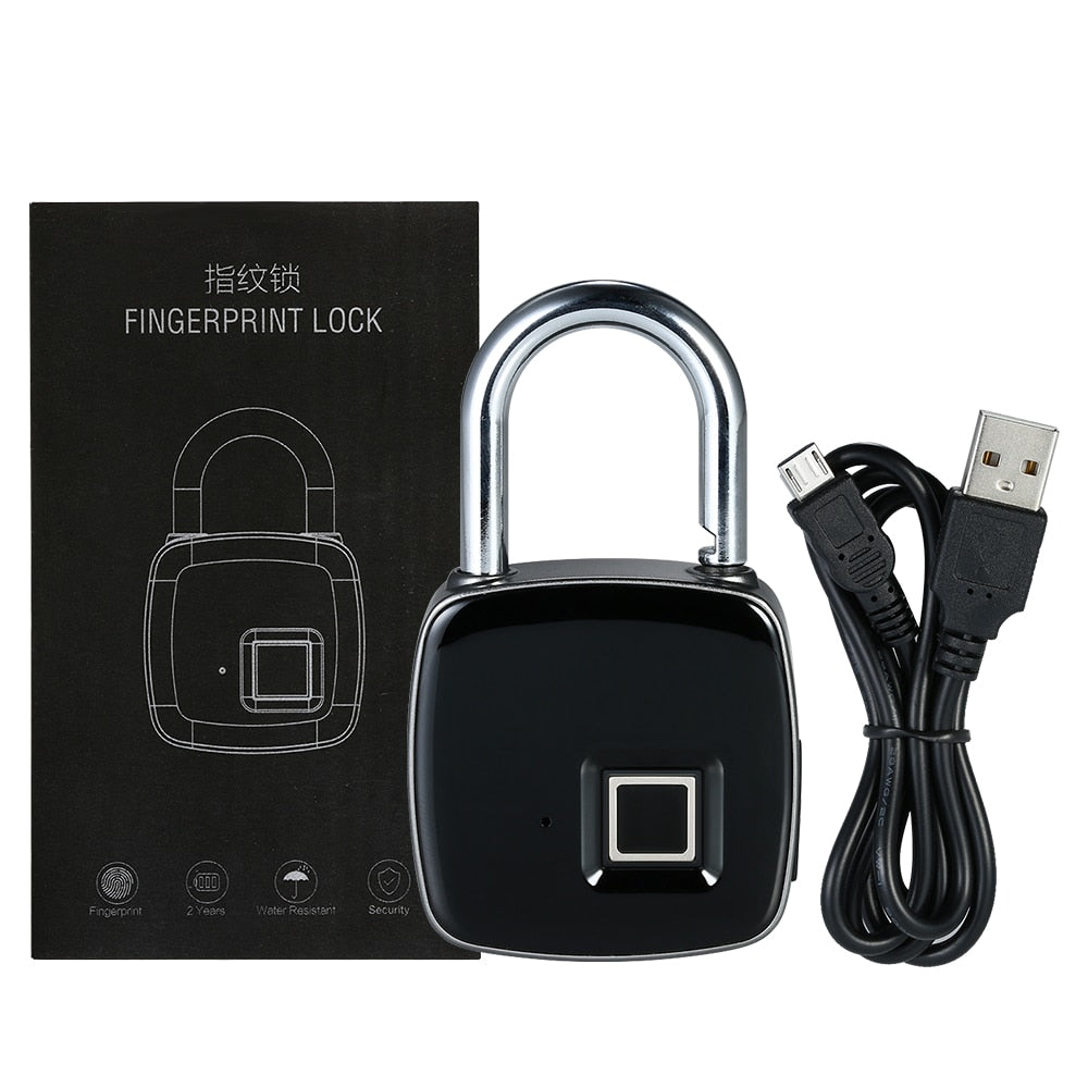 USB Rechargeable Smart Keyless Fingerprint Lock IP65 Waterproof Anti-Theft Security Padlock Door Luggage Case Lock - 2bazar4