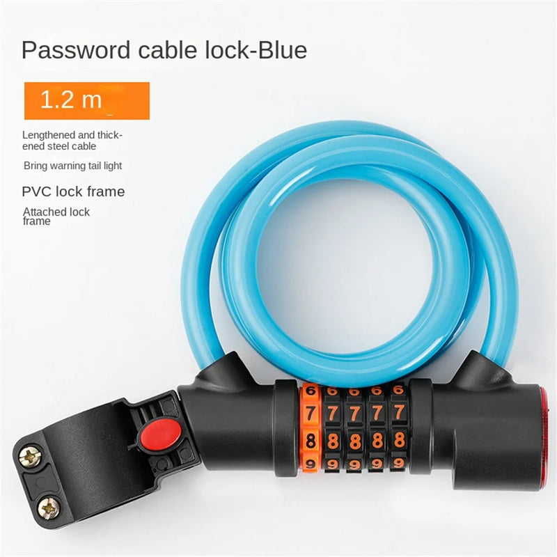 1.2M/1.8M Bike Lock Anti-theft 5 Digit Combination Password Security Lock With LED Light MTB Road Bike Steel Cable Bicycle Lock - 2bazar4
