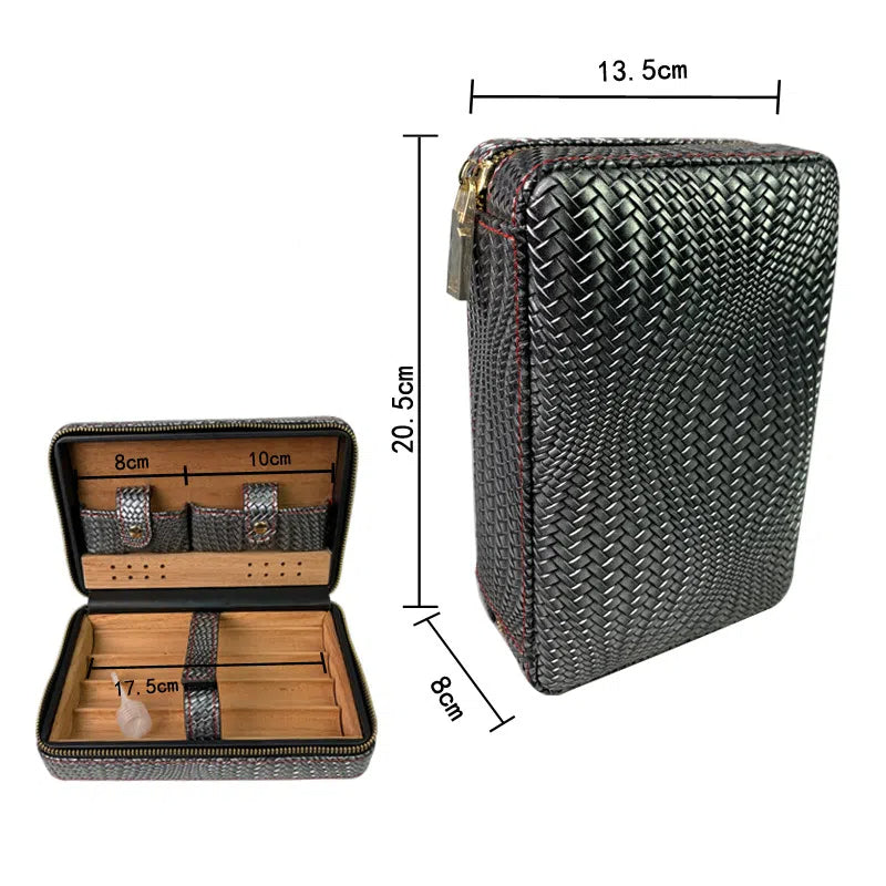 Carved version cigar box portable cedar wood cigar moisturizing box cowhide cigar box storage box Gaoxiba - 2bazar4