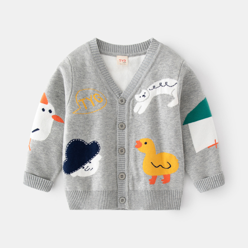 Boys' Autumn Double-Layer Cotton Knit Cardigan Jacket with Cartoon Jacquard - product image 5