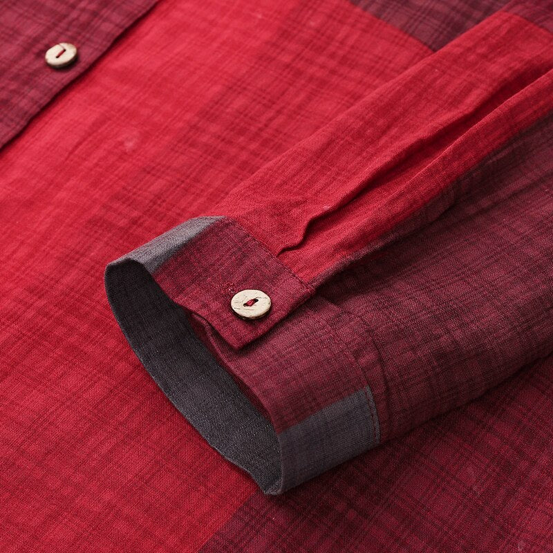 Long Sleeve Dress Checked Plaid Robe Maxi Beach Dress Summer Elegant Women Button Long Shirt Dress - 2bazar4