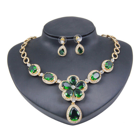 Plum Flower Pendant Necklace Earrings Jewelry Set - 2bazar4