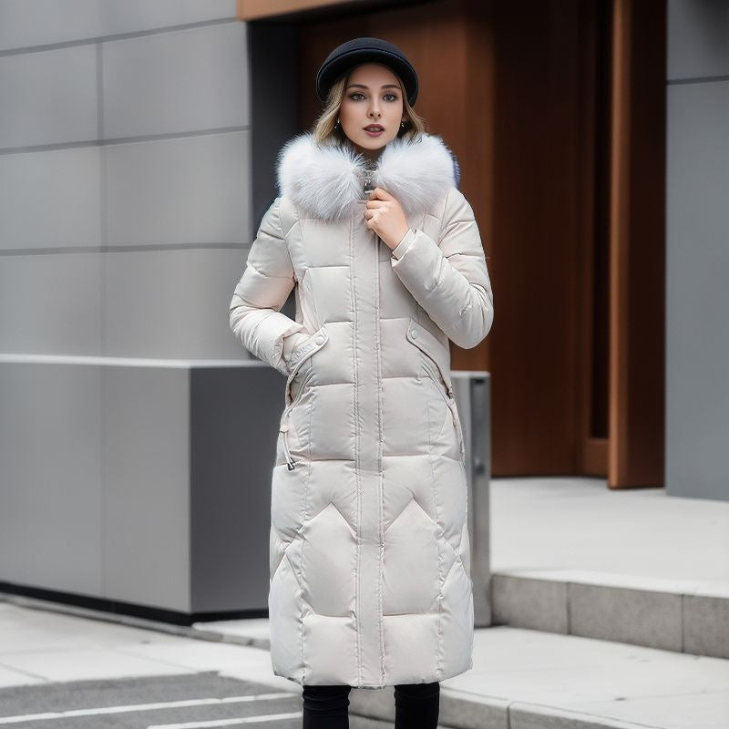 Cotton padded clothes women's middle and long style, slim fit, knee length cotton padded clothes, large wool collar and thick cotton padded jacket - 2bazar4