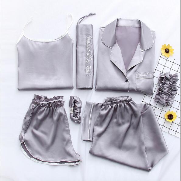 Home Clothes Sexy Pijama 7 Pieces Silk Pajamas For Women Night Suit Sleepwear Sets Pyjamas Women Spring Summer Q1047 - 2bazar4