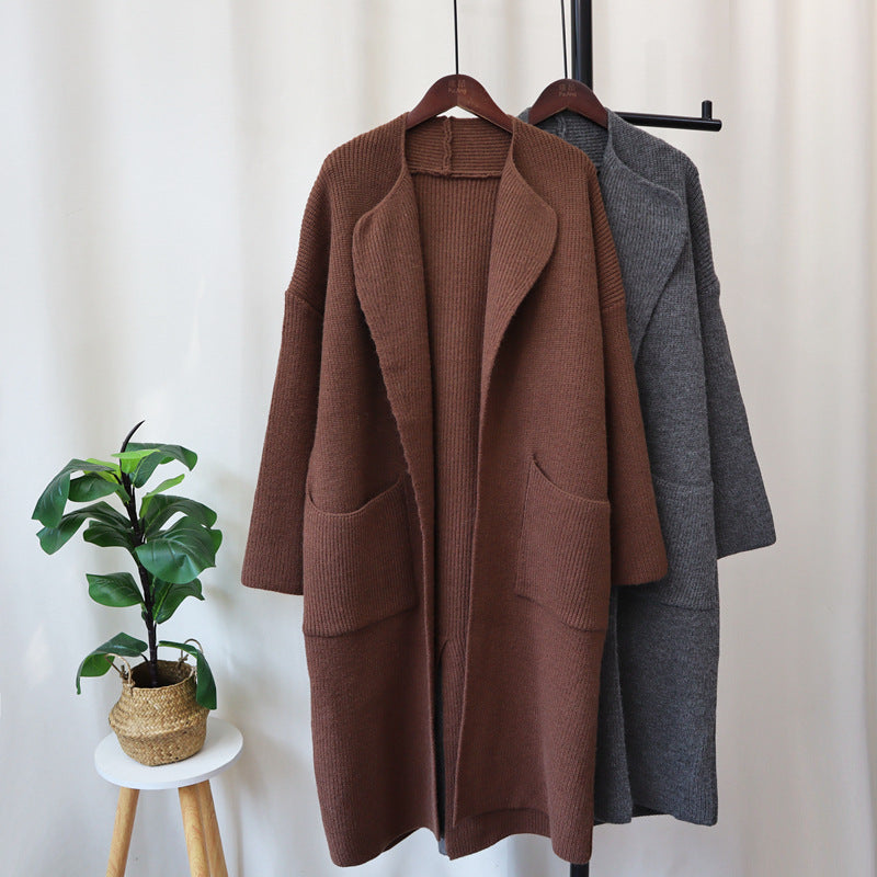Long knee length lazy style sweater jacket, thick and loose, showing off slimming temperament, knitted cardigan for women - 2bazar4