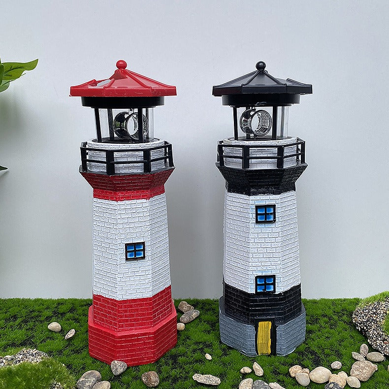 Outdoor garden decoration of solar resin rotating lighthouse eprolo