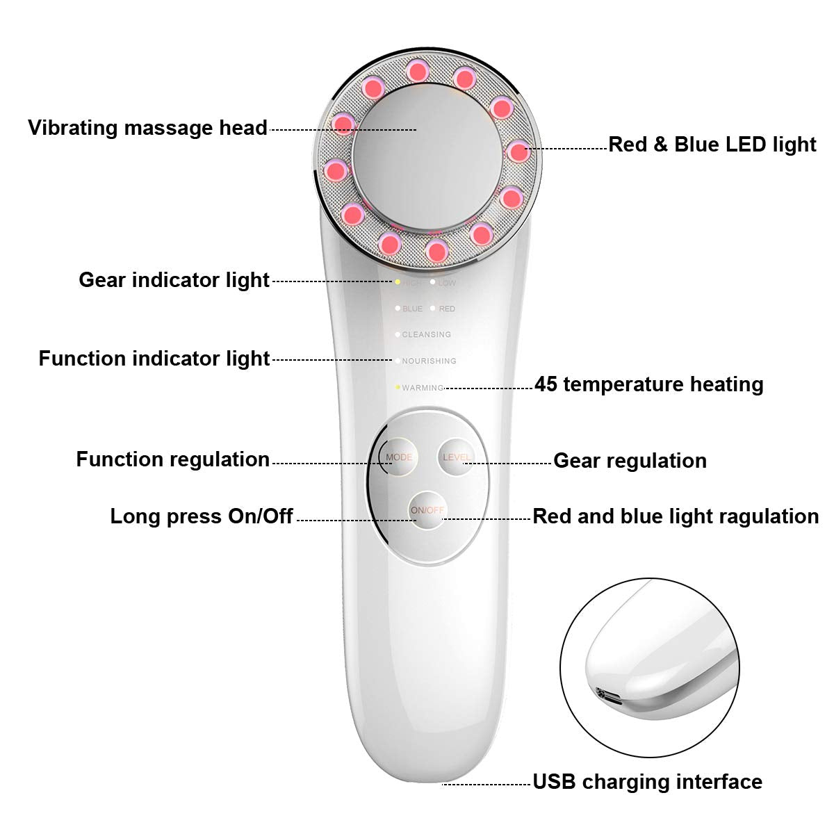 7 in 1 Home Iontophoresis Electric Facial Cleanser Warm Facial Mask Essence Import IP Light Rejuvenation Apparatus Beauty Apparatus - 2bazar4