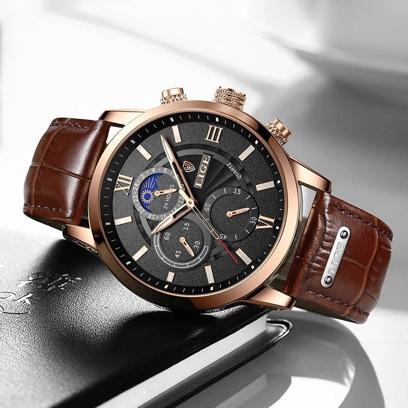 Lige New Quartz Watch Quartz Multifunction Chronograph Waterproof Watch - 2bazar4