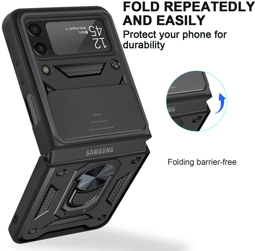 Suitable For Samsung Galaxy Z Flip3 Phone Shell Protective Cover Anti-Fall Magnetic Ring Bracket Mobile Phone Cover - 2bazar4