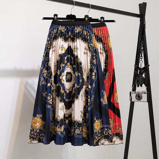 Pleated Skirt Black Ruffled Pleated Print Mid Skirt Short Half Body Chiffon Fresh and Sweet Skirt - 2bazar4