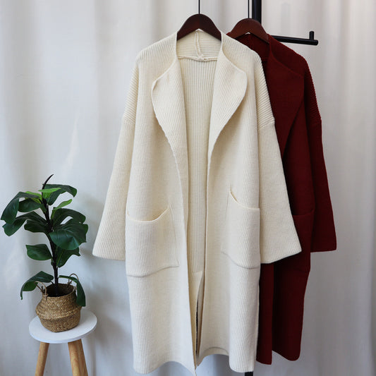 Long knee length lazy style sweater jacket, thick and loose, showing off slimming temperament, knitted cardigan for women - 2bazar4