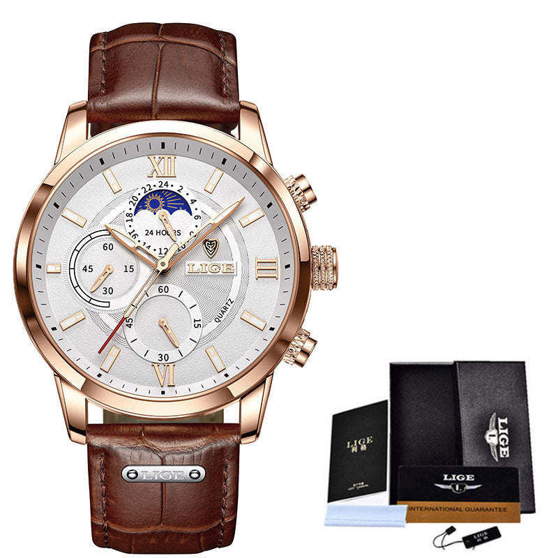 Lige New Quartz Watch Quartz Multifunction Chronograph Waterproof Watch - 2bazar4