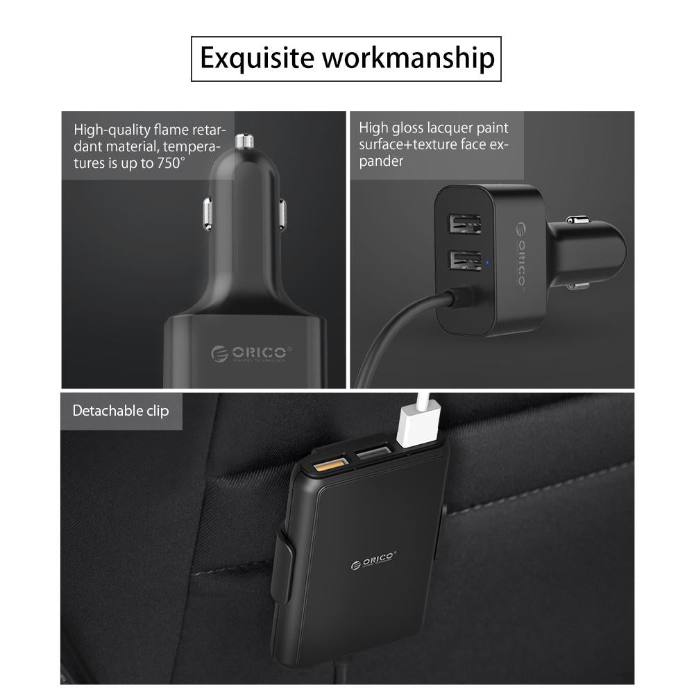 ORICO UCP-5P Portable 52W Car Charger with Expander Quick Charge 3.0 Car Charger 5 Porst for Your needs MPV Car - 2bazar4