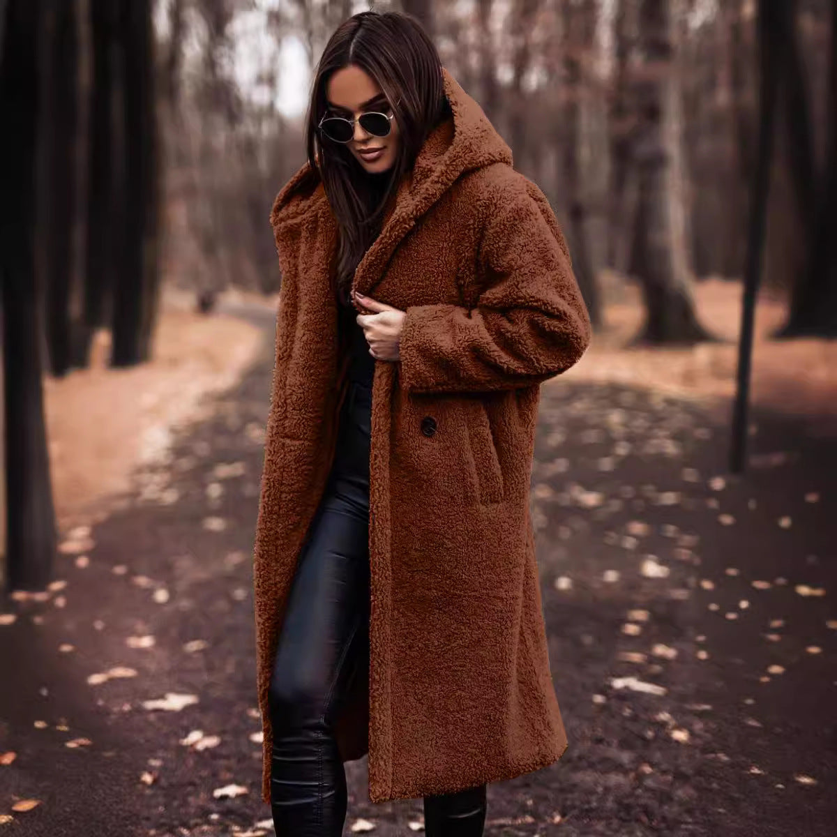 Long net color long sleeved woolen women's coat - 2bazar4
