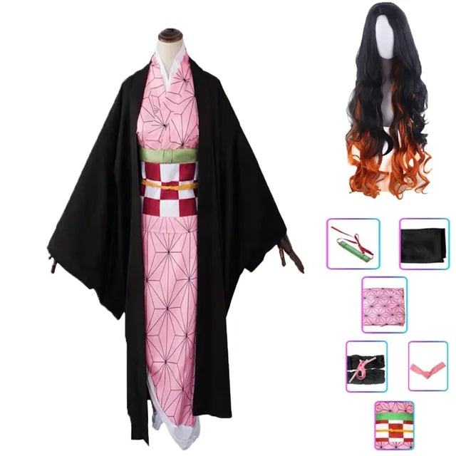 Anime Cosplay Costume Kimetsu No Yaiba Kamado Nezuko Pink Fake Nail Artificial False Nails Halloween Character Prop eprolo
