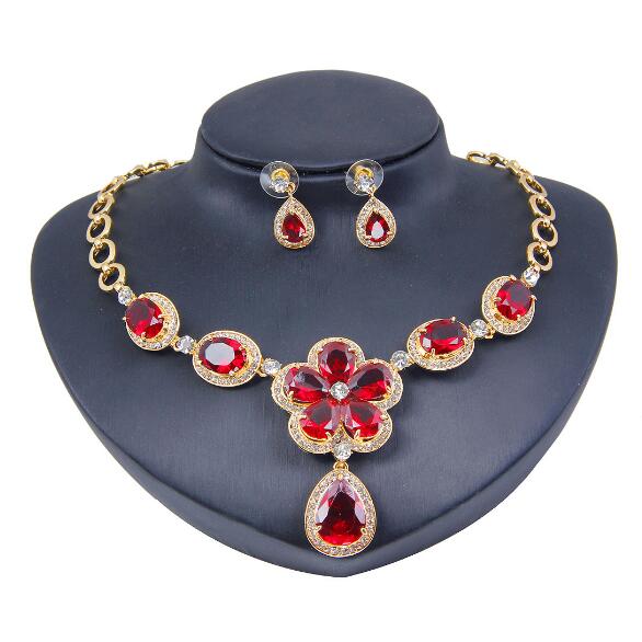Plum Flower Pendant Necklace Earrings Jewelry Set - 2bazar4