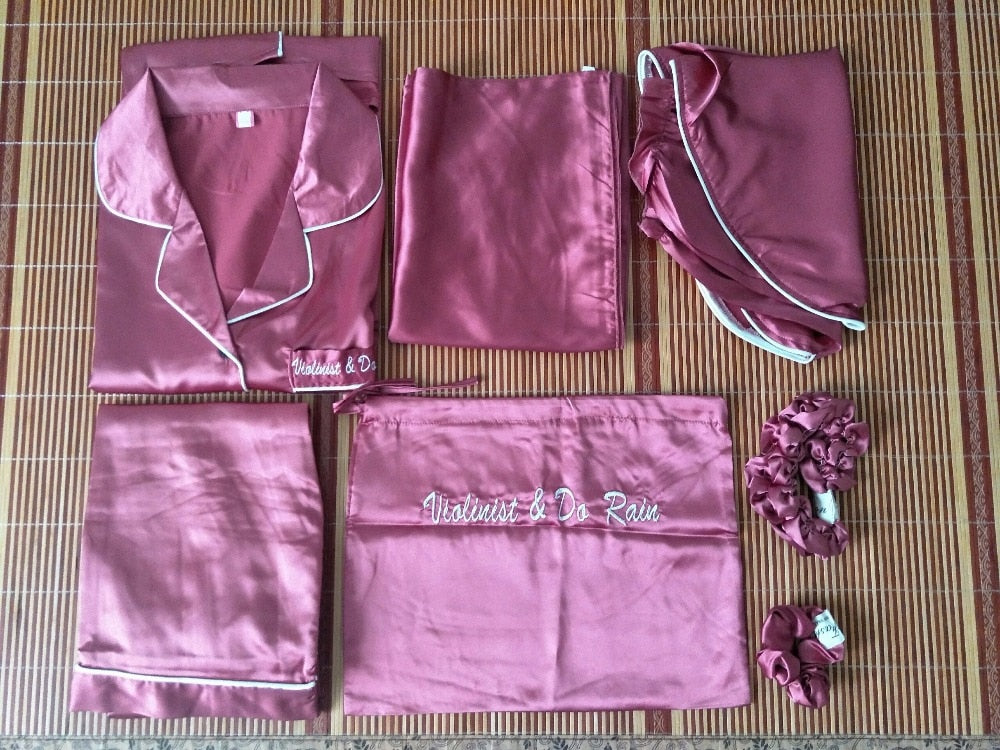 Home Clothes Sexy Pijama 7 Pieces Silk Pajamas For Women Night Suit Sleepwear Sets Pyjamas Women Spring Summer Q1047 - 2bazar4