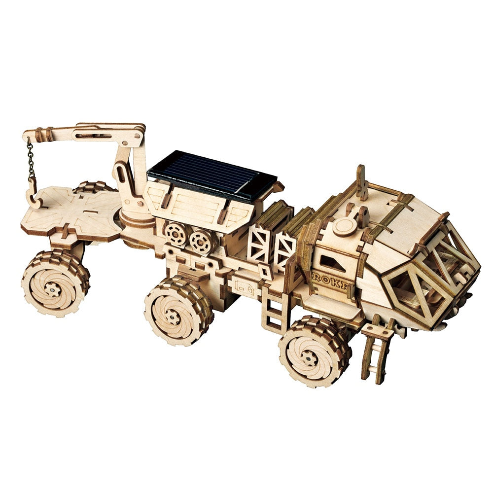 Robotime ROKR DIY Solar Energy Wooden Blocks Toys Model Building Kit Space Hunting Assembly Toys For Children Kids - 2bazar4