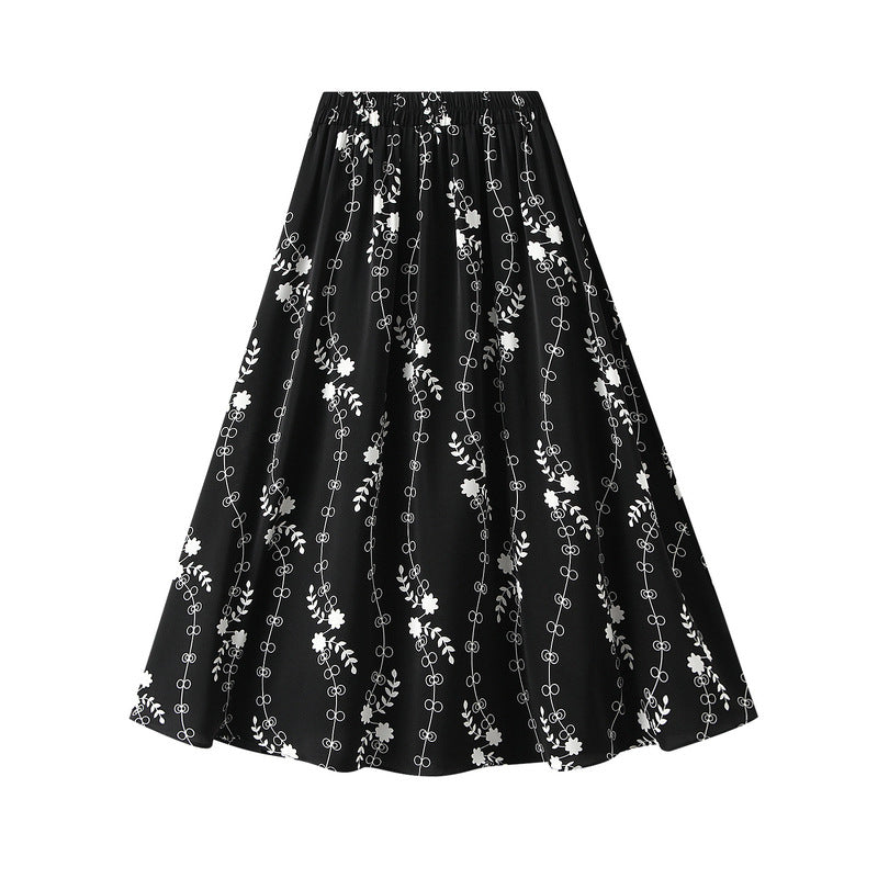 Summer Printed A-Line Skirt All-Match High Waist Skirt Women's Design Sense Midi Skirt - 2bazar4