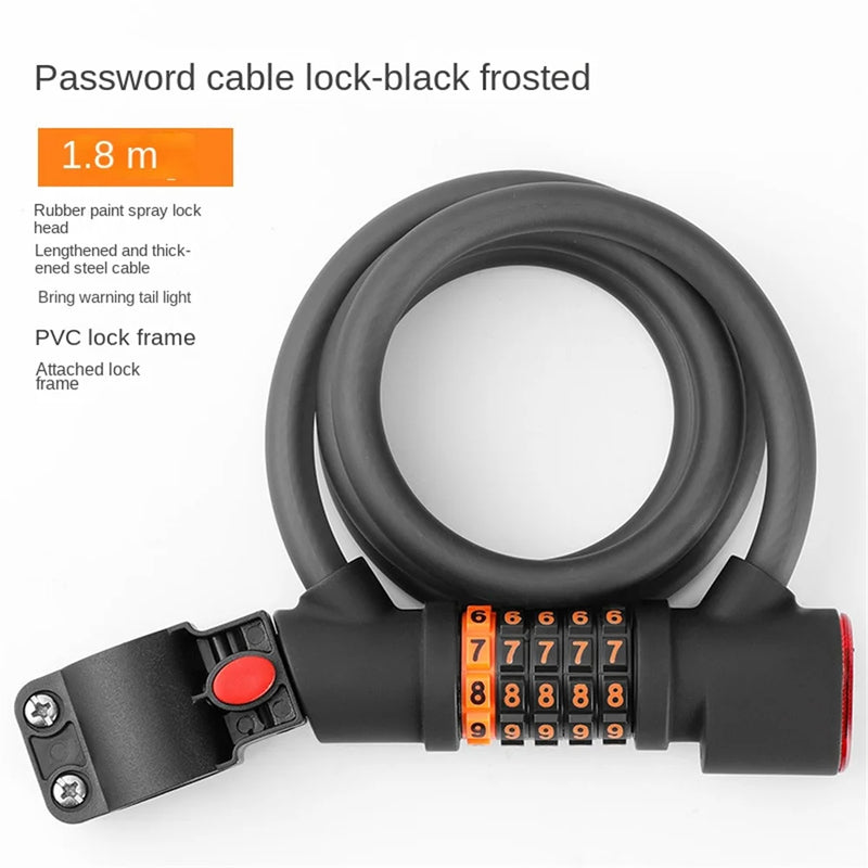 1.2M/1.8M Bike Lock Anti-theft 5 Digit Combination Password Security Lock With LED Light MTB Road Bike Steel Cable Bicycle Lock - 2bazar4