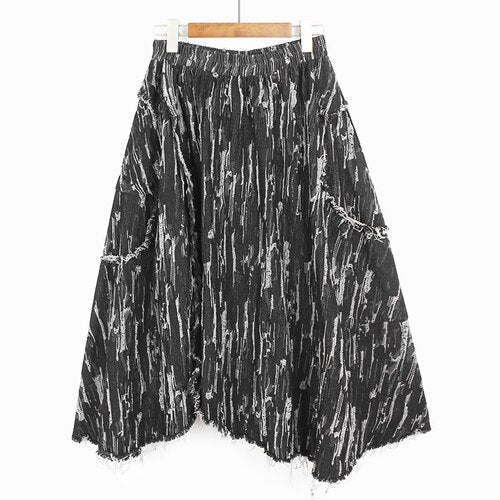 Color Contrast Denim Skirt Autumn High Waist Thin And Loose Personality Irregular Design Medium Length Skirt - 2bazar4