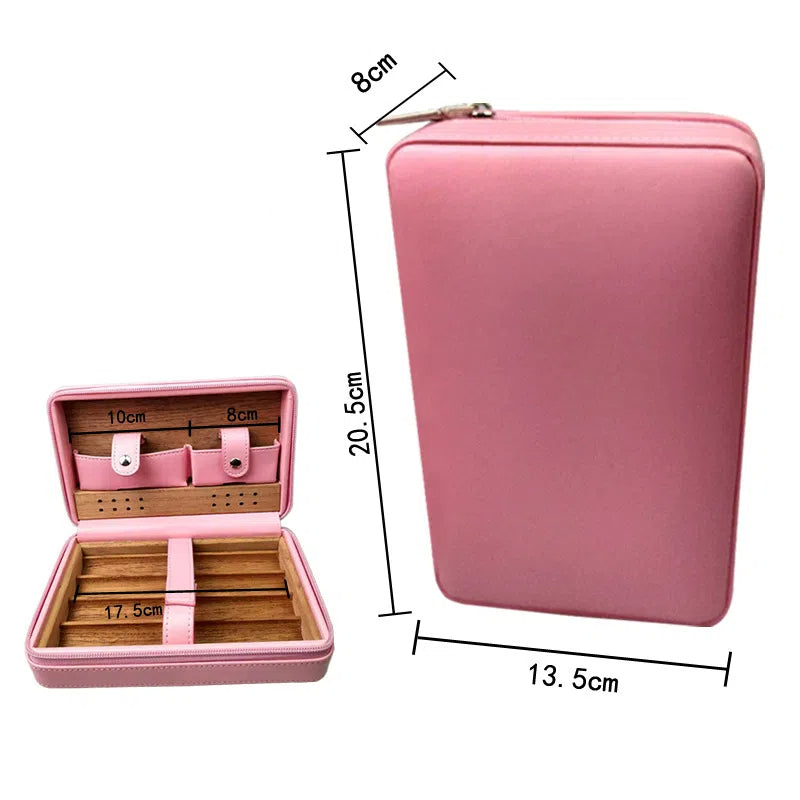 Carved version cigar box portable cedar wood cigar moisturizing box cowhide cigar box storage box Gaoxiba - 2bazar4