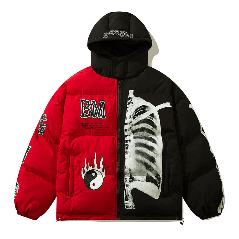Trend Brand Street National Style Gossip Tai Chi Hit Color Warm Cotton Jacket Men And Women Loose Hooded Cotton Clothes - 2bazar4