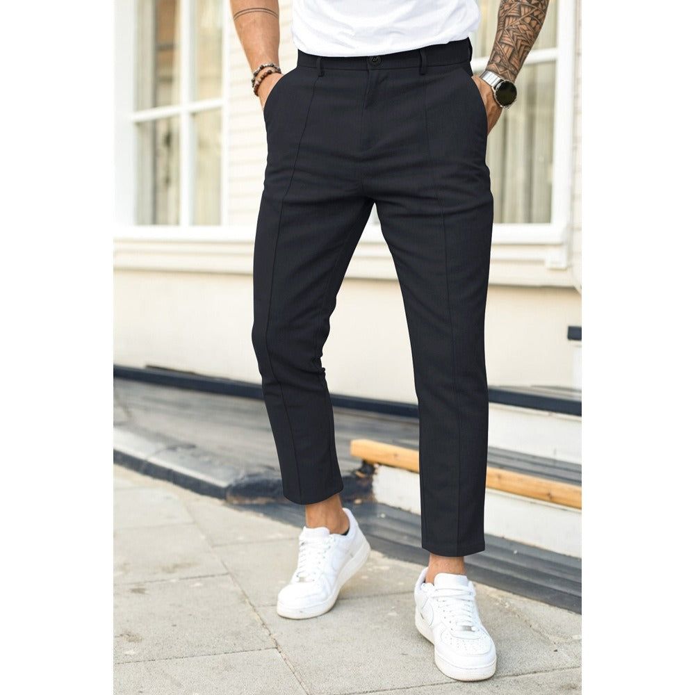 Men's double line solid color casual trousers - 2bazar4